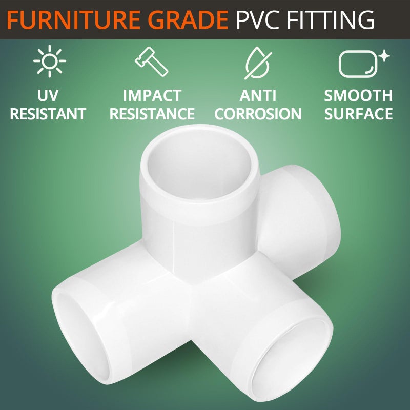 Gardeningwill 4 Way 1-Inch Tee PVC Fitting Build Heavy Duty Greenhouse Frame Furniture Connectors (Pack of 4) - Image 3